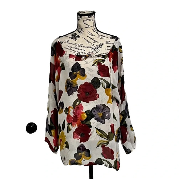 Sunstreak By Newport News 90s Vtg Floral Sheer Tunic Blouse Retro Beach Boho M - Picture 1 of 10